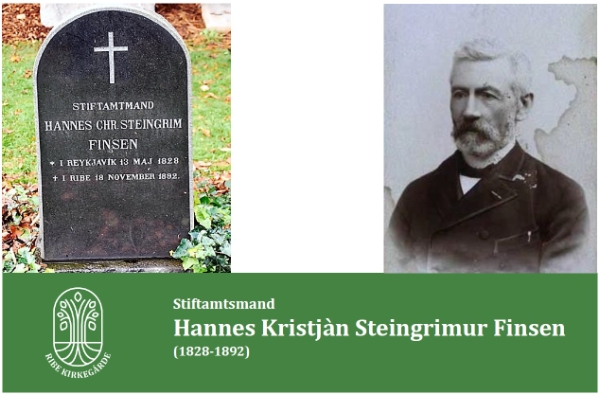 Stiftamtsmand Hannes K. S. Finsen's gravsten og portrætfoto